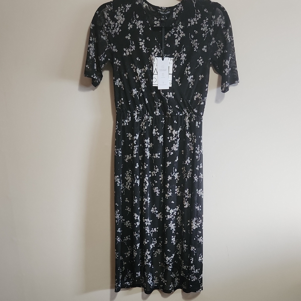 NEW Stitch Fix 41 Hawthorn Black Floral Midi Wrap Dress Size XS